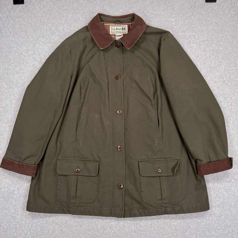 LL Bean Adirondack Barn Coat Womens 3X Chore Jacket Green Flannel Plaid Lined - Picture 2 of 13